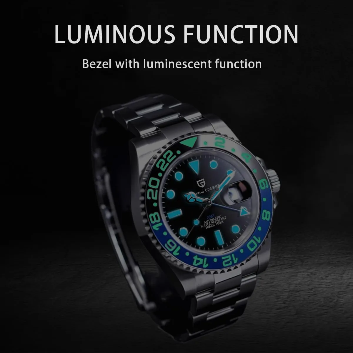 Sapphire Glass Stainless Steel 40MM Super Luminous Waterproof sizable peart grind slip silent organic Wrist Watch Pagani Design Watches for Men Automatic GMT Watch Japan NH34 Movement 