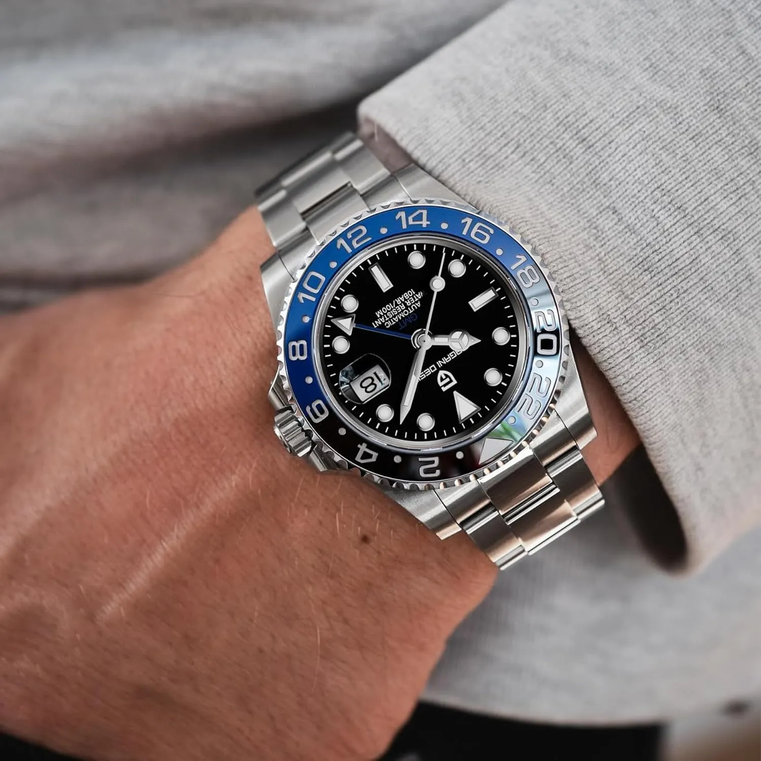 Sapphire Glass Stainless Steel 40MM Super Luminous Waterproof sizable peart grind slip silent organic Wrist Watch Pagani Design Watches for Men Automatic GMT Watch Japan NH34 Movement 
