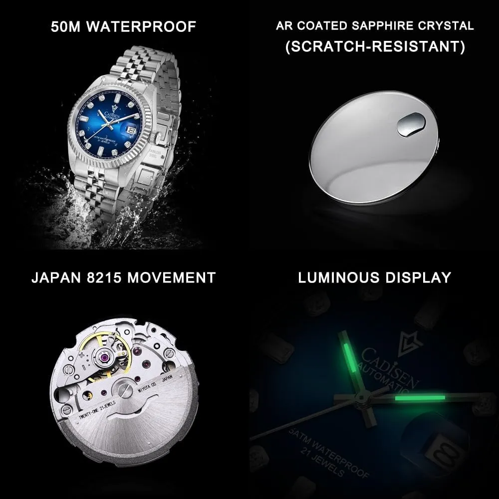 Sapphire Week Calendar CADISEN Men??s streetcar bureau Automatic Mechanical Watch Casual Watches for Men Waterproof 