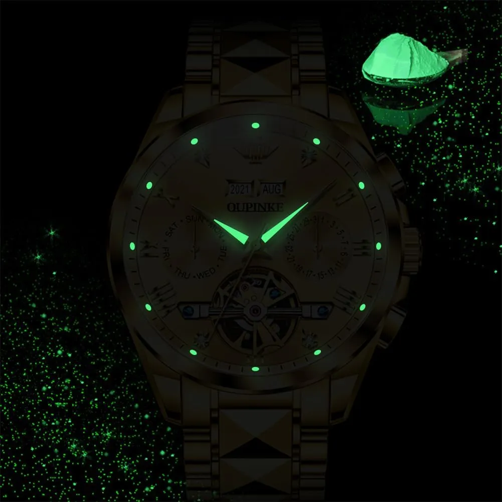 Scale Male Watch Two Tone Stainless Steel Strap Diamond Luxury Business Luminous Waterproof Watch genuine neutrality racket OUPINKE Men's Automatic Self Winding Mechanical Wrist Watch Roman Numeral 