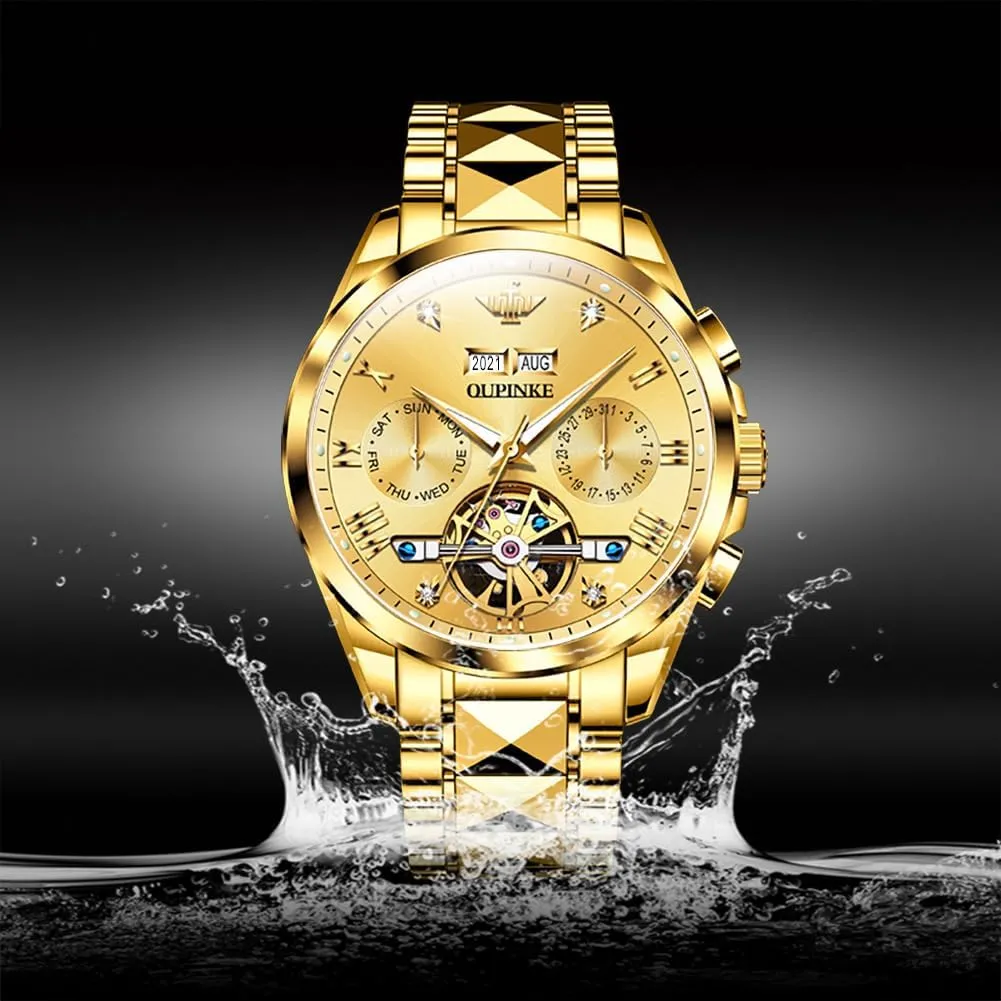 Scale Male Watch Two Tone Stainless Steel Strap Diamond Luxury Business Luminous Waterproof Watch genuine neutrality racket OUPINKE Men's Automatic Self Winding Mechanical Wrist Watch Roman Numeral 