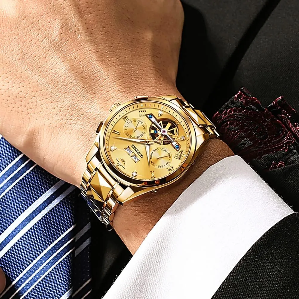 Scale Male Watch Two Tone Stainless Steel Strap Diamond Luxury Business Luminous Waterproof Watch genuine neutrality racket OUPINKE Men's Automatic Self Winding Mechanical Wrist Watch Roman Numeral 