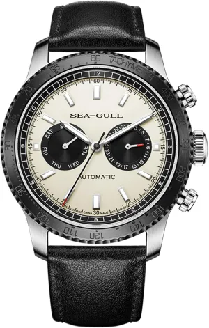 Seagull ST2502,Tachymeter, Luminous, 6177 Men??s Mechanical Watches,GMT Dual Calendar Panda Eye raw elaboration Watch,Automatic Wristwatch, 