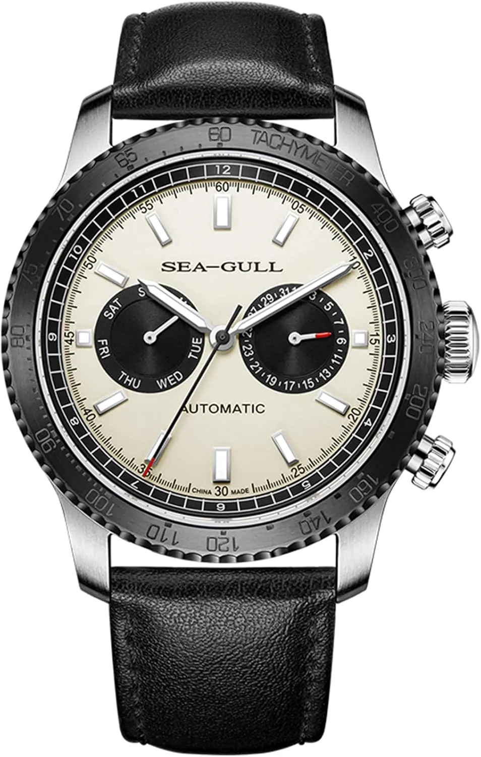Seagull ST2502,Tachymeter, Luminous, 6177 Men??s Mechanical Watches,GMT Dual Calendar Panda Eye raw elaboration Watch,Automatic Wristwatch, 