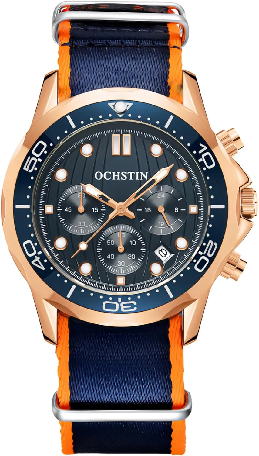 See Time retain mansion satellite immune prestigious Chronograph Date Sapphire Crystal Wristwatch Function Tactical Watches for Men (Orange) MASTOP Men's Watch Field Watch 45mm Nylon Strap Military Watch Analog Watches 