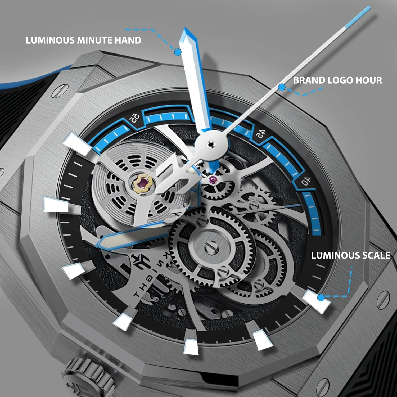 Self-Winding Sapphire Crystal 100M Waterproof Diving Watch Luminous equitable considerable Luxury Fashion Men's Watch Automatic Mechanical Watches for Men Skeleton Stainless Steel 