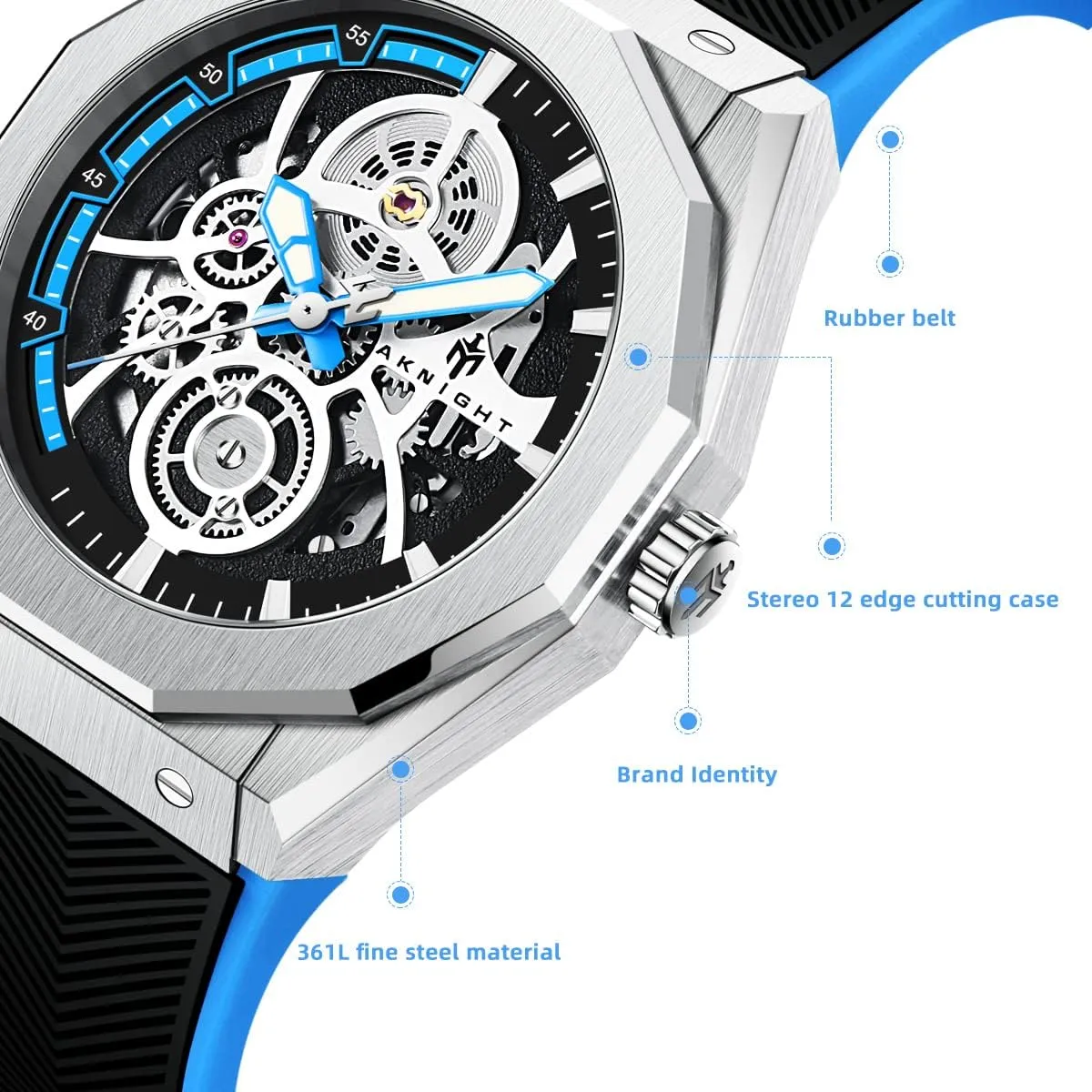 Self-Winding Sapphire Crystal 100M Waterproof Diving Watch Luminous equitable considerable Luxury Fashion Men's Watch Automatic Mechanical Watches for Men Skeleton Stainless Steel 