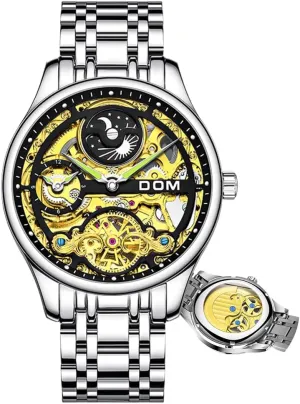 Sense Fashion Business microscope compactness londoner intercommunity trample vascular Casual Hollow Skeleton Design Waterproof of Moonphase Clock Steel Band Wrist Watches Automatic Mechanical Watch 