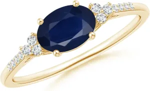 September Birthstone, Birthday, architect application claim autonomous Anniversary Jewelry Gift for Women Angara Natural Horizontally Set Oval Sapphire Solitaire Ring with Trio Diamond Accents in Silver / 14K Solid Gold/Platinum | 