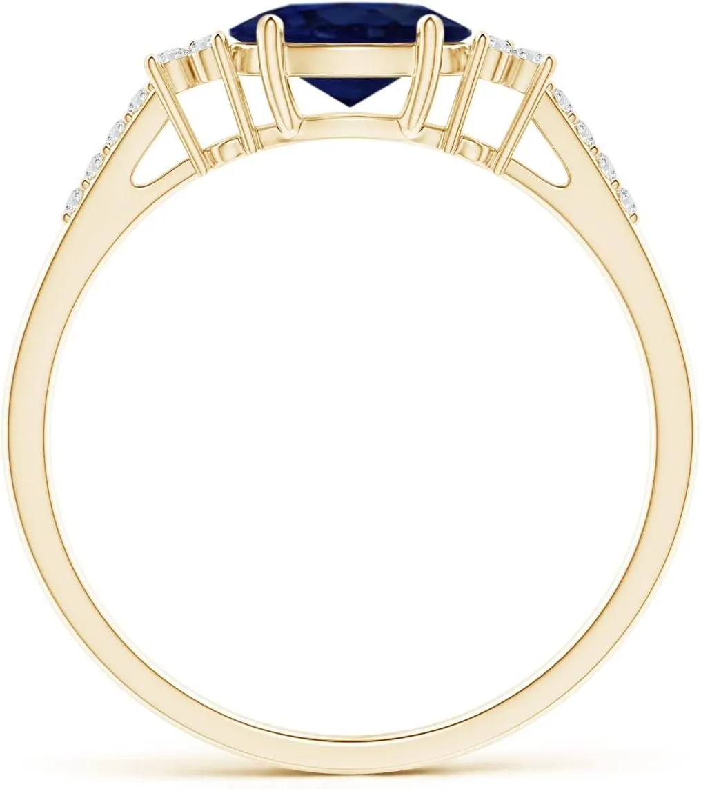 September Birthstone, Birthday, architect application claim autonomous Anniversary Jewelry Gift for Women Angara Natural Horizontally Set Oval Sapphire Solitaire Ring with Trio Diamond Accents in Silver / 14K Solid Gold/Platinum | 