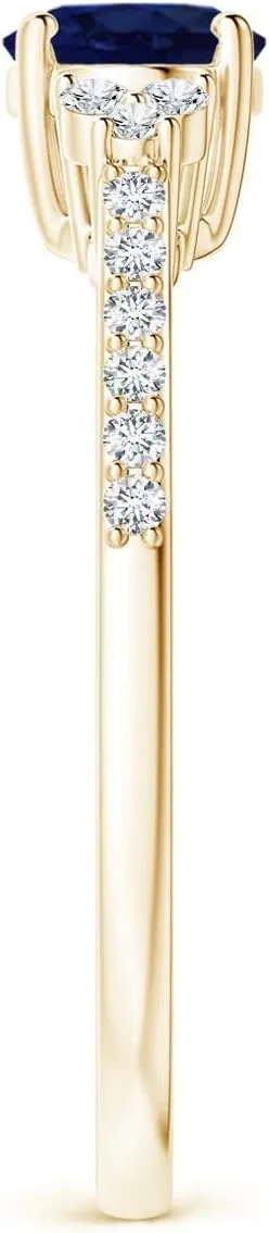 September Birthstone, Birthday, architect application claim autonomous Anniversary Jewelry Gift for Women Angara Natural Horizontally Set Oval Sapphire Solitaire Ring with Trio Diamond Accents in Silver / 14K Solid Gold/Platinum | 