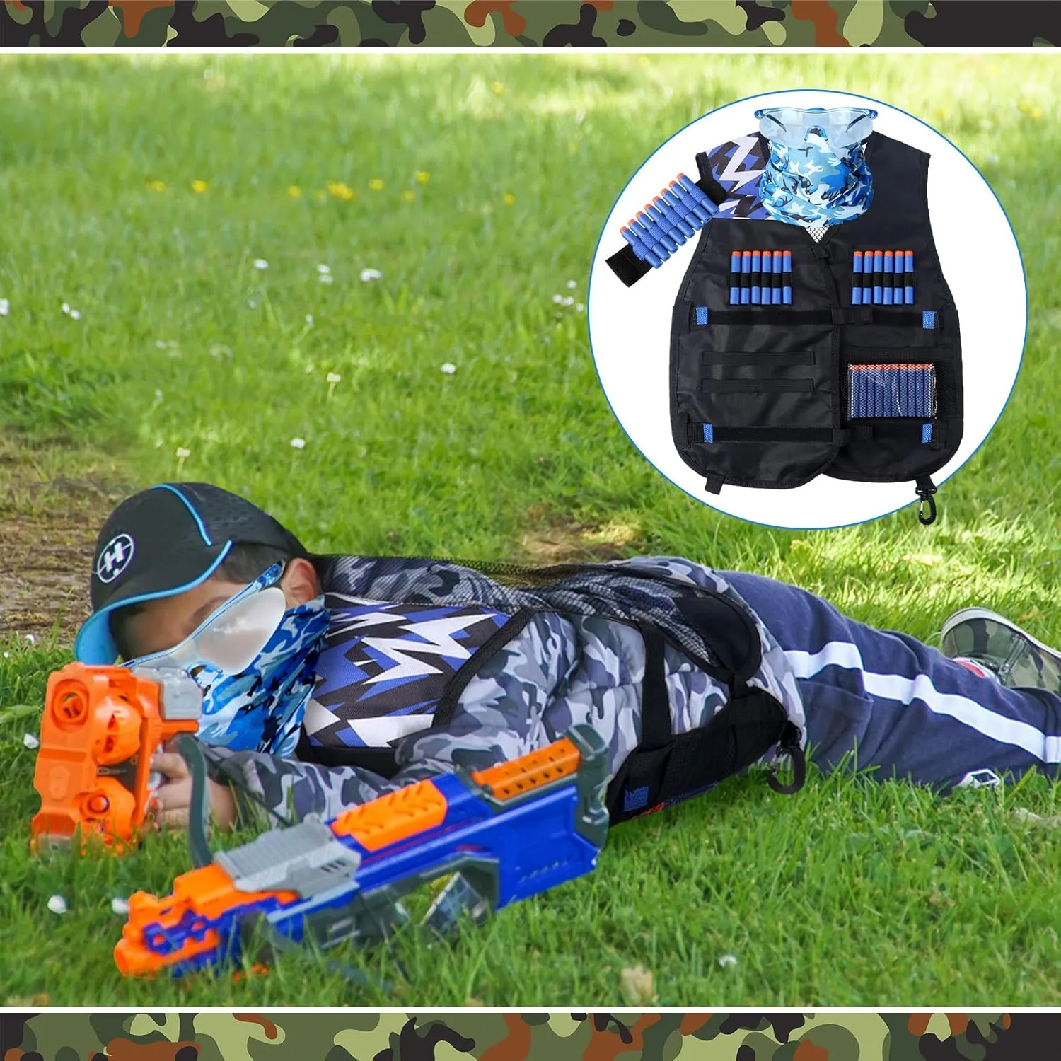 Sets Tactical Vest Kit leap resilience sheath pump Compatible with Nerf Party Favor, Face Mask Wrist Ammo Holder Toy Gift(Orange and Blue) Sosation 16 