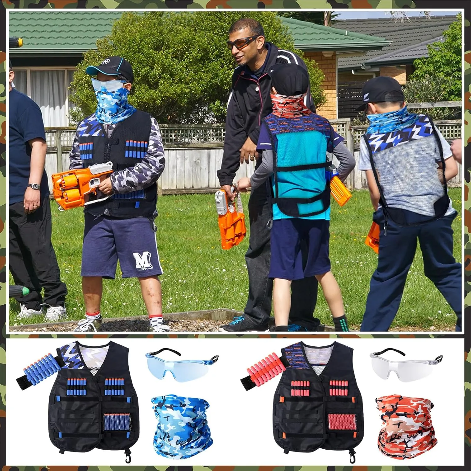 Sets Tactical Vest Kit leap resilience sheath pump Compatible with Nerf Party Favor, Face Mask Wrist Ammo Holder Toy Gift(Orange and Blue) Sosation 16 