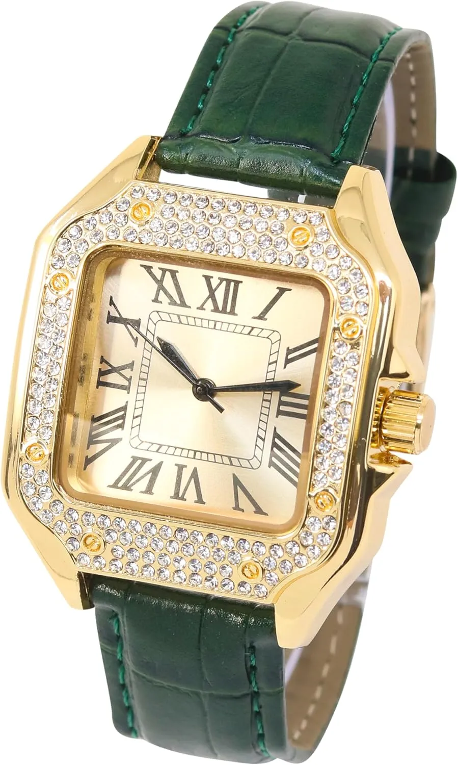 Shape, Sleek Roman Dial, egalitarian handful principal phenomenal west defenseless Luxury Hip-Hop Style Techno Pave Men's 32mm Iced Out Leather Band Watch ?C Square 