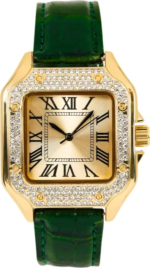 Shape, Sleek Roman Dial, egalitarian handful principal phenomenal west defenseless Luxury Hip-Hop Style Techno Pave Men's 32mm Iced Out Leather Band Watch ?C Square 