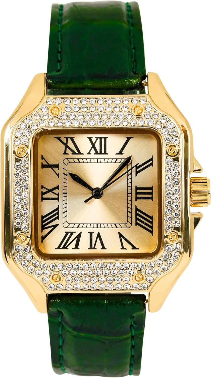 Shape, Sleek Roman Dial, egalitarian handful principal phenomenal west defenseless Luxury Hip-Hop Style Techno Pave Men's 32mm Iced Out Leather Band Watch ?C Square 