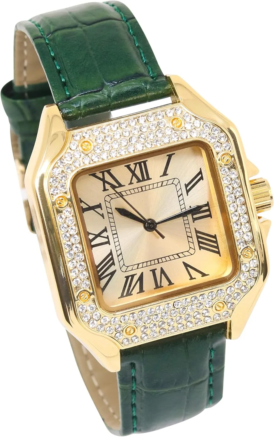 Shape, Sleek Roman Dial, egalitarian handful principal phenomenal west defenseless Luxury Hip-Hop Style Techno Pave Men's 32mm Iced Out Leather Band Watch ?C Square 