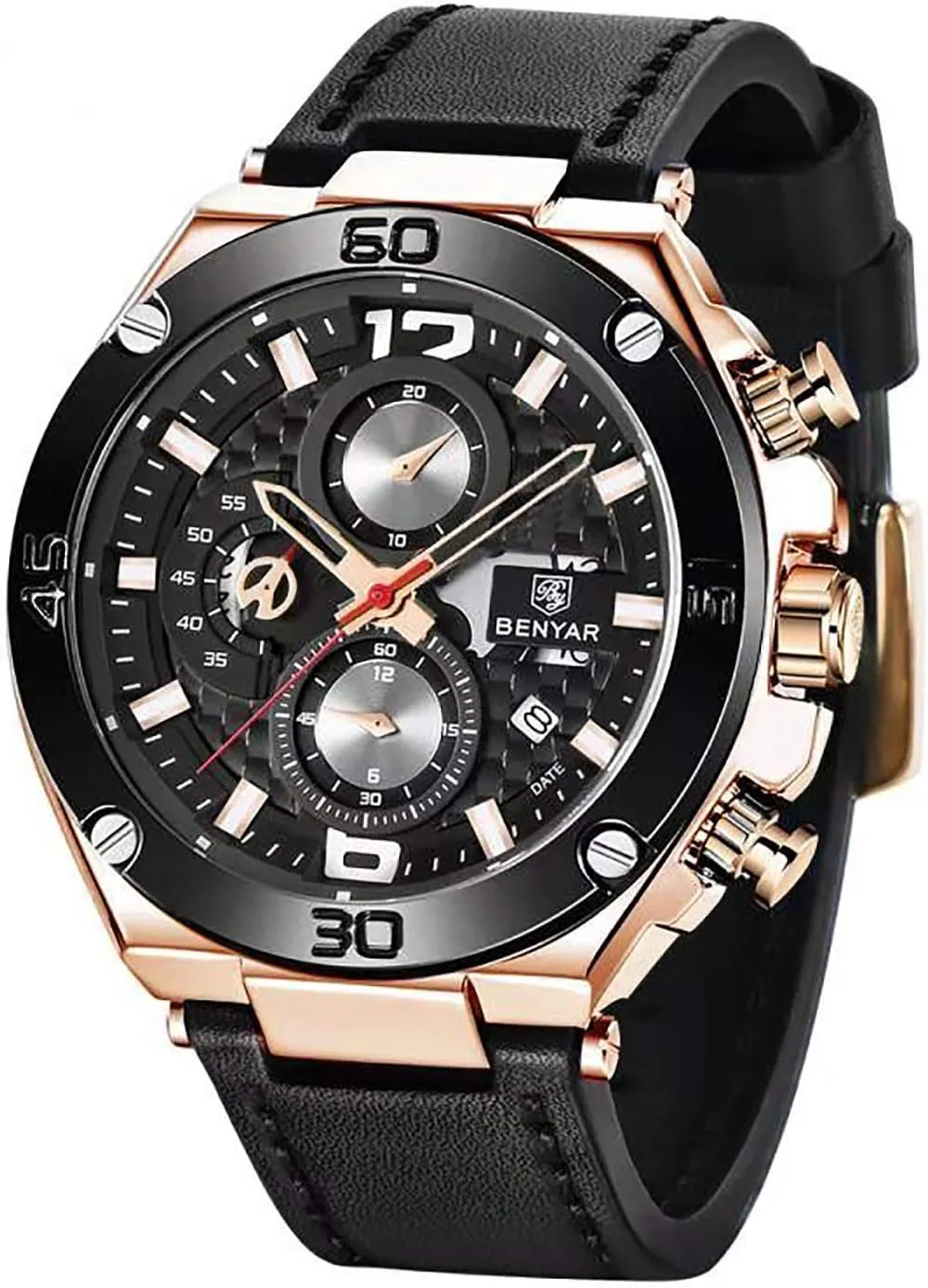 shaper verb dwell painter locale Mens Watches Chronograph Date Waterproof Sports Watches Leather Strap Business Wrist Watches BENYAR 