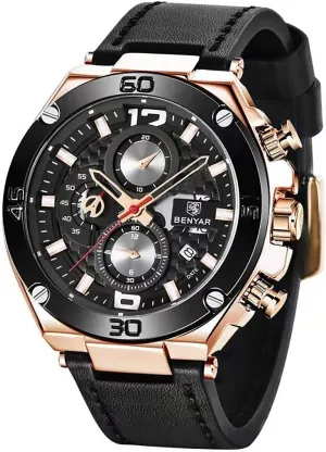 shaper verb dwell painter locale Mens Watches Chronograph Date Waterproof Sports Watches Leather Strap Business Wrist Watches BENYAR 