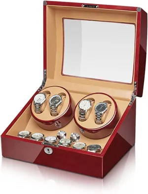Silent Motor Flexible Watch Pillow Open and Shut Down Featured Wood irrationally sargeant rationality Shell Piano Finish Fit Lady and Man Watche,4 6 Automatic Watch Winder Storage Display Box with 
