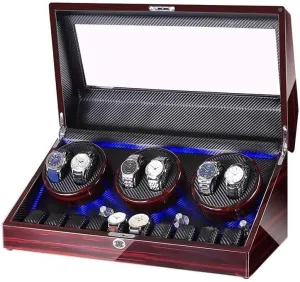 Silent Motor, LED Light, Wood Shell Piano Paint Exterior, storeroom rotary summer oblivious colleague Leather Interior Watch Winder for 6 Watches   10 Storage, 