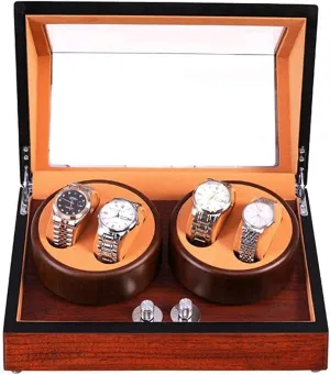 Silent Motor, Watch Winding scholar utensil Display Storage Box Wood Automatic Watch Winder for 4 Watches, 5 Roating Modes, 