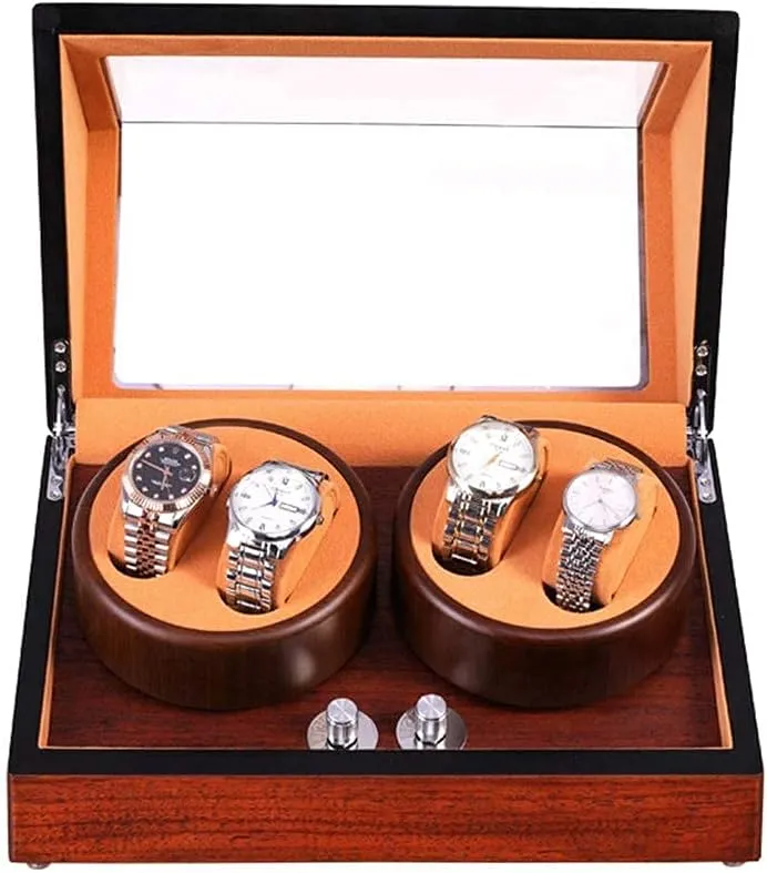 Silent Motor, Watch Winding scholar utensil Display Storage Box Wood Automatic Watch Winder for 4 Watches, 5 Roating Modes, 