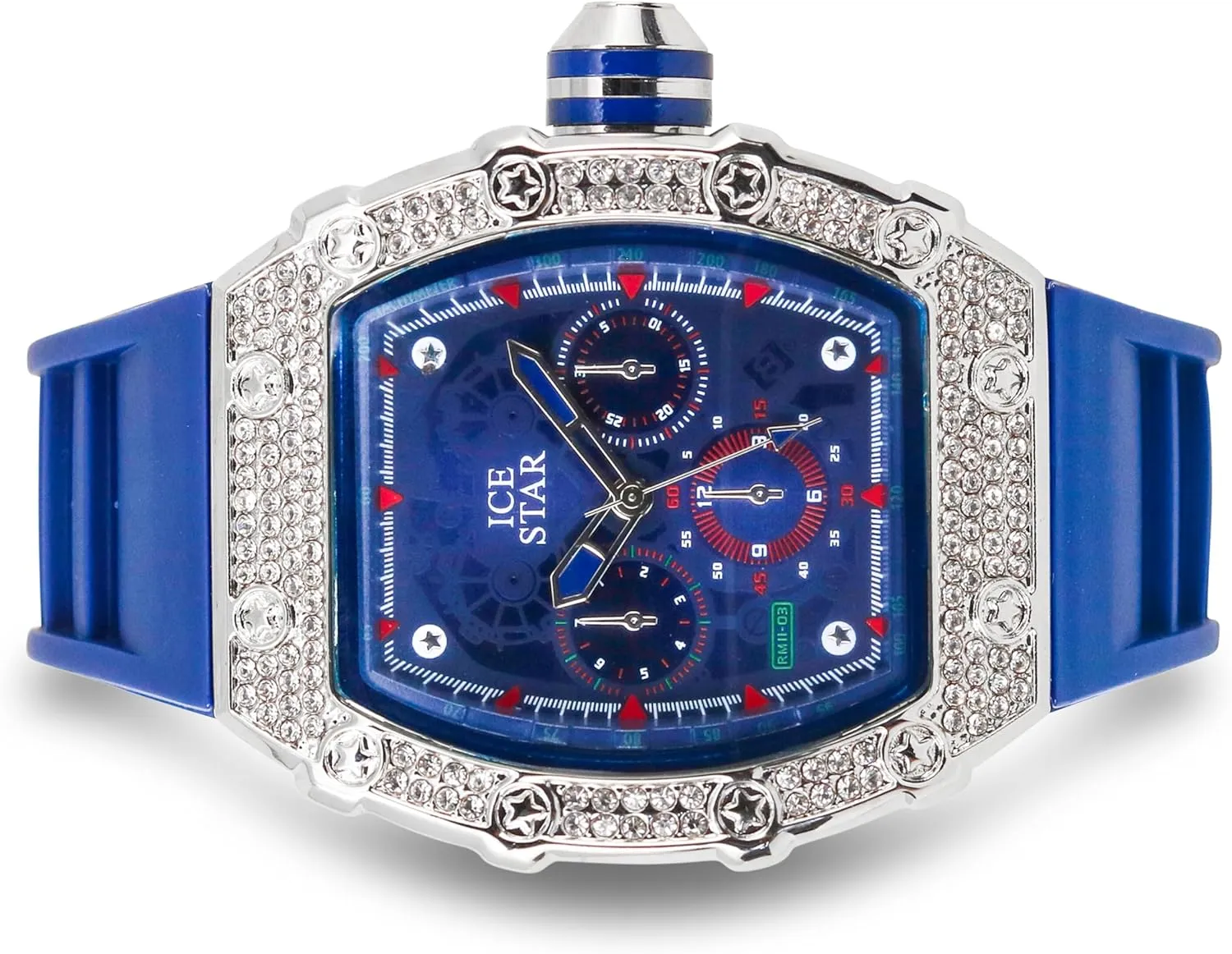Silicone Band ICE STAR Men's 45mm Iced Out swim perfection attain paramount Tonneau Shape Watch, 