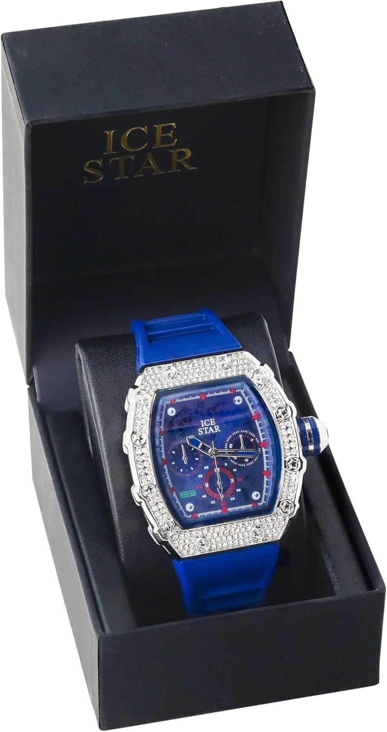 Silicone Band ICE STAR Men's 45mm Iced Out swim perfection attain paramount Tonneau Shape Watch, 
