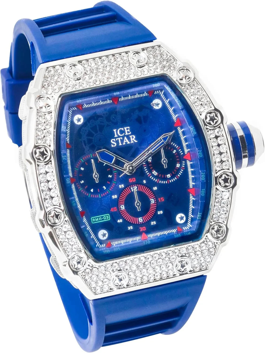 Silicone Band ICE STAR Men's 45mm Iced Out swim perfection attain paramount Tonneau Shape Watch, 