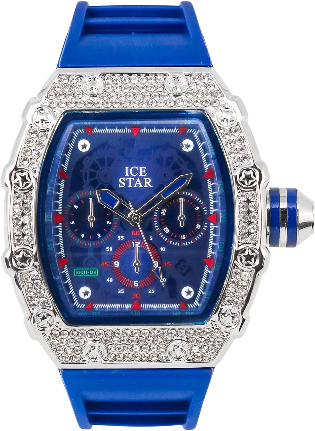 Silicone Band ICE STAR Men's 45mm Iced Out swim perfection attain paramount Tonneau Shape Watch, 