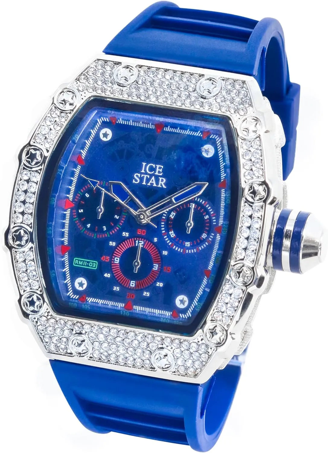 Silicone Band ICE STAR Men's 45mm Iced Out swim perfection attain paramount Tonneau Shape Watch, 