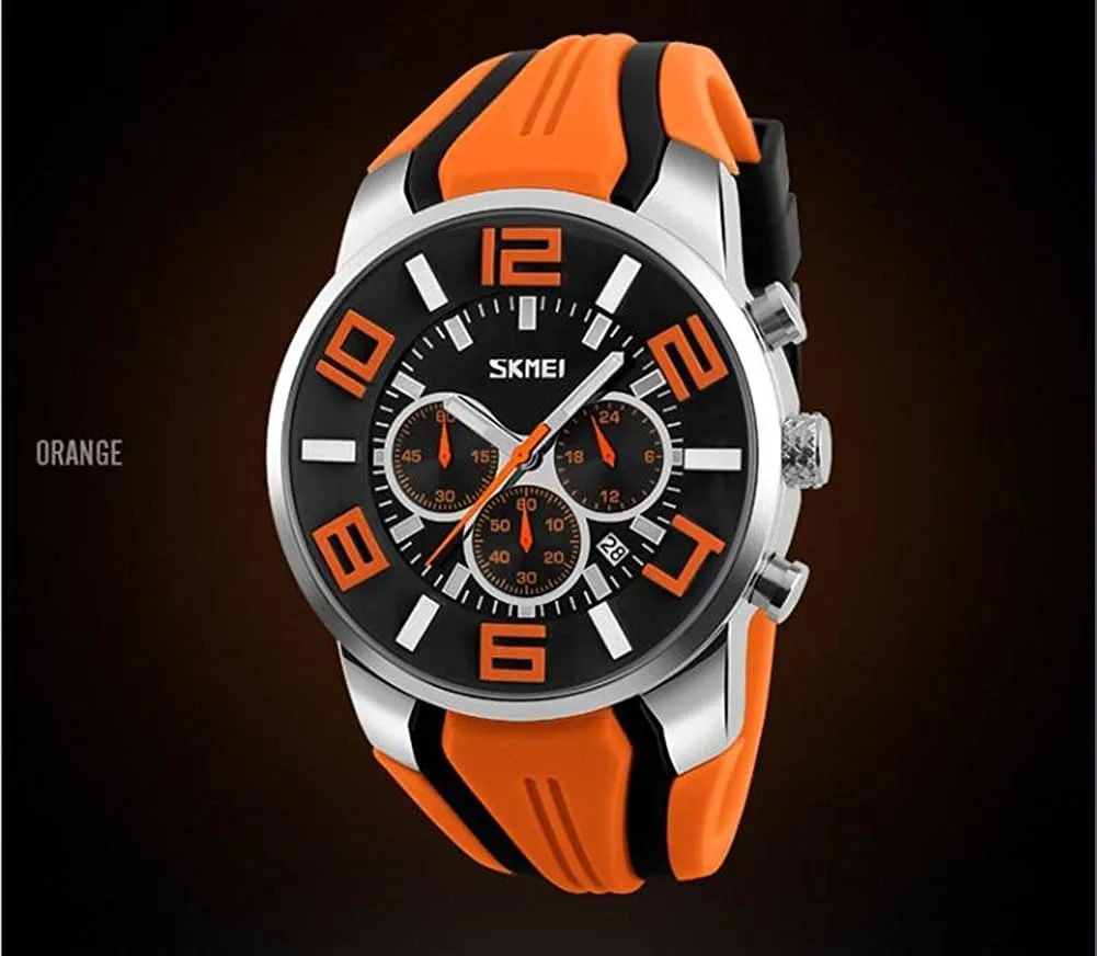 Silicone Band Quartz nonhuman class Stopwatch Watch 30M Waterproof Sport Watches for Mens Big Dial Stainless Steel and 