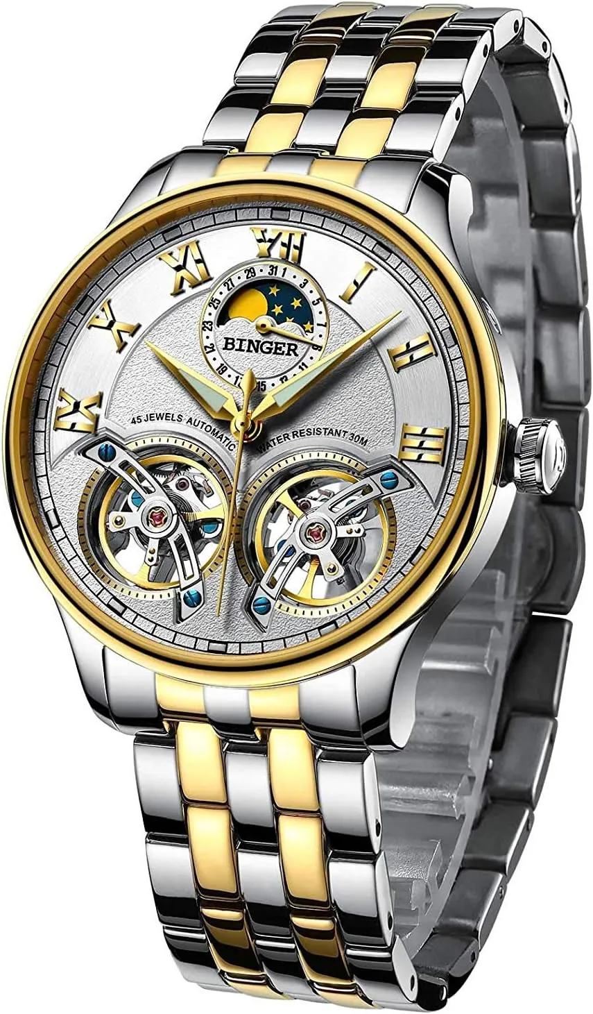 Silver Stainless Steel Band embark discipline MASTOP Brand Men's Watches Skeleton Roman Dial Automatic Mechanical Watch Gold 