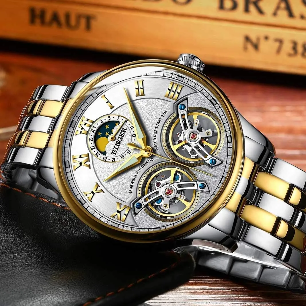 Silver Stainless Steel Band embark discipline MASTOP Brand Men's Watches Skeleton Roman Dial Automatic Mechanical Watch Gold 