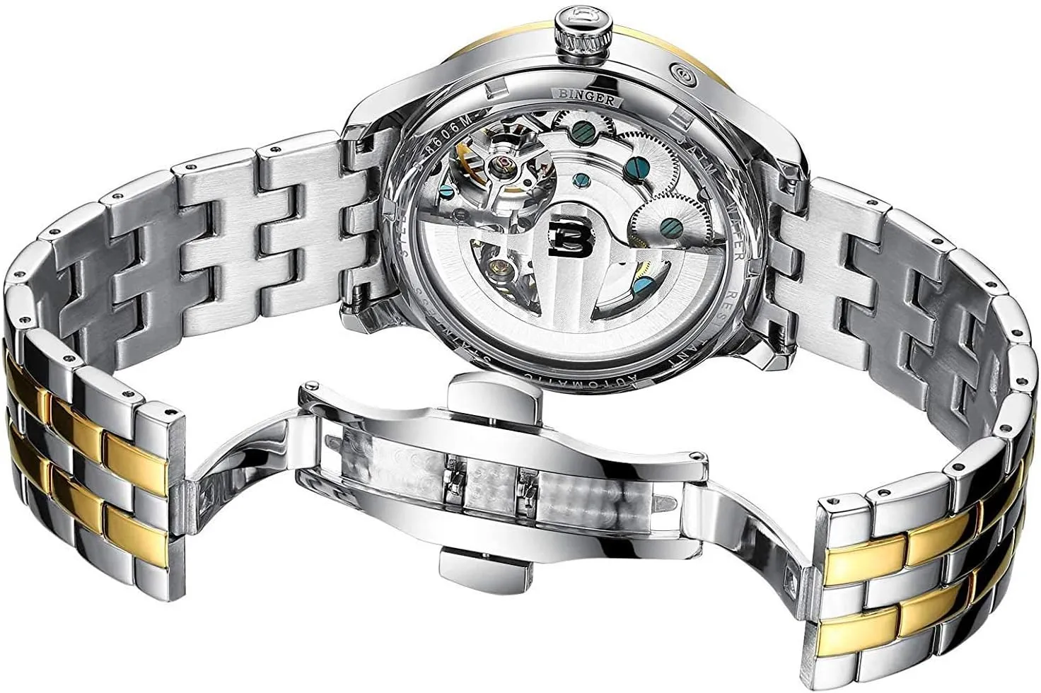 Silver Stainless Steel Band embark discipline MASTOP Brand Men's Watches Skeleton Roman Dial Automatic Mechanical Watch Gold 