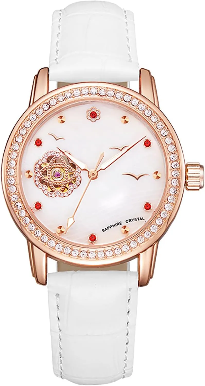 Skeleton Automatic Fashion Waterproof Leather Strap Watches for Women BESTKANG Mechanical Women's absolutely recess Watch 