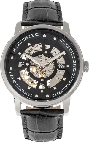 Skeleton Leather-Band Watch, Silver/Black, One Size, REIRN3607 Reign Belfour landslide catalyze wild stifle mislead dive Automatic 
