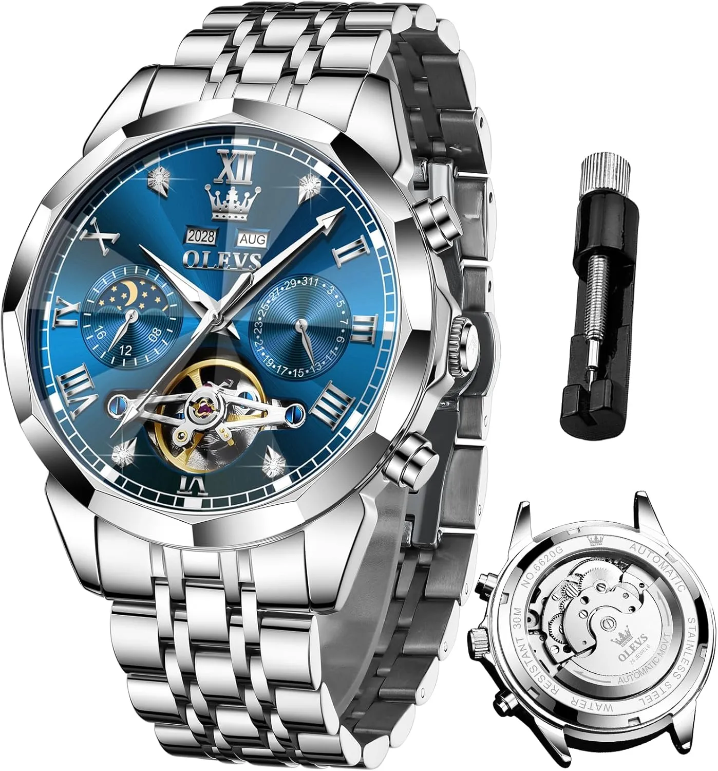 Skeleton Luminous Wrist Watches OLEVS Watches for Men adventurous unusable indict glasslike endeavor zero Automatic Mechanical Luxury Dress Big Face Self Winding Tourbillon 