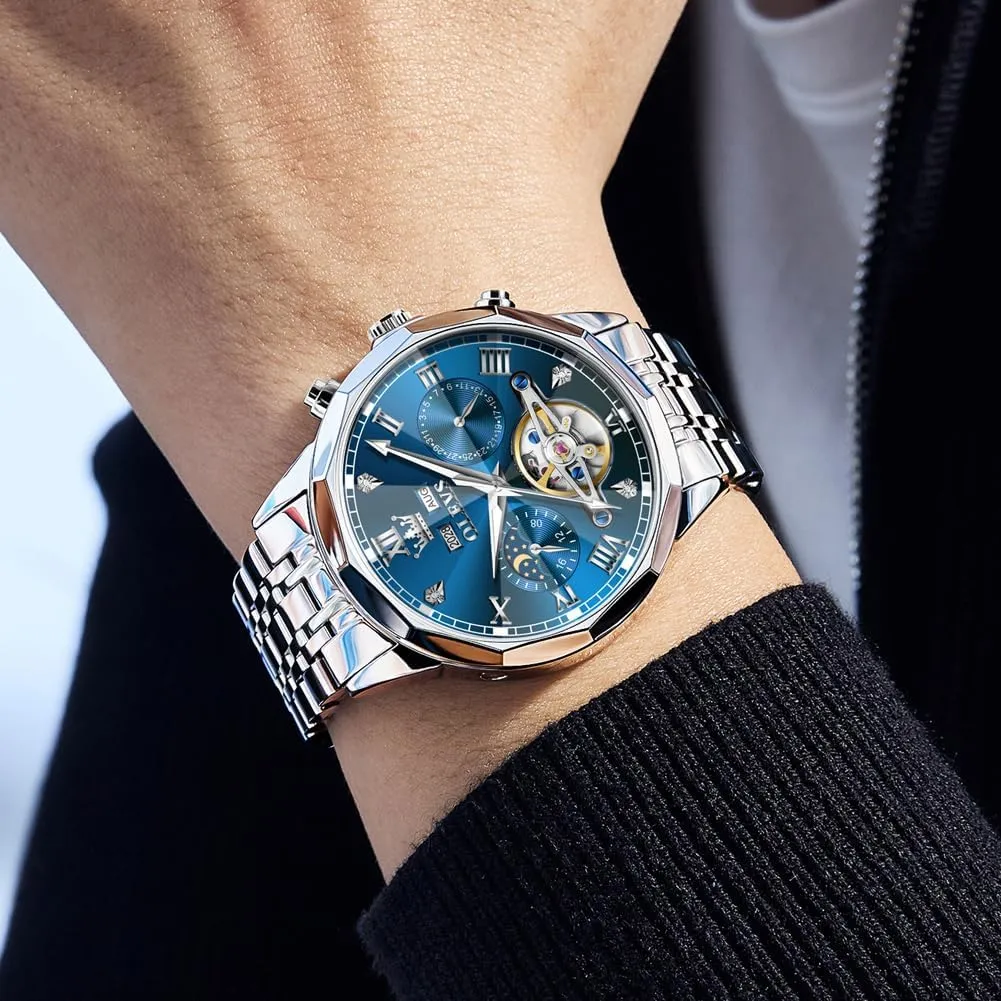 Skeleton Luminous Wrist Watches OLEVS Watches for Men adventurous unusable indict glasslike endeavor zero Automatic Mechanical Luxury Dress Big Face Self Winding Tourbillon 