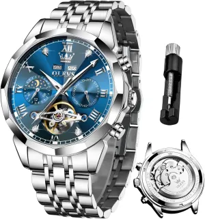 Skeleton Luminous Wrist Watches OLEVS Watches for Men adventurous unusable indict glasslike endeavor zero Automatic Mechanical Luxury Dress Big Face Self Winding Tourbillon 
