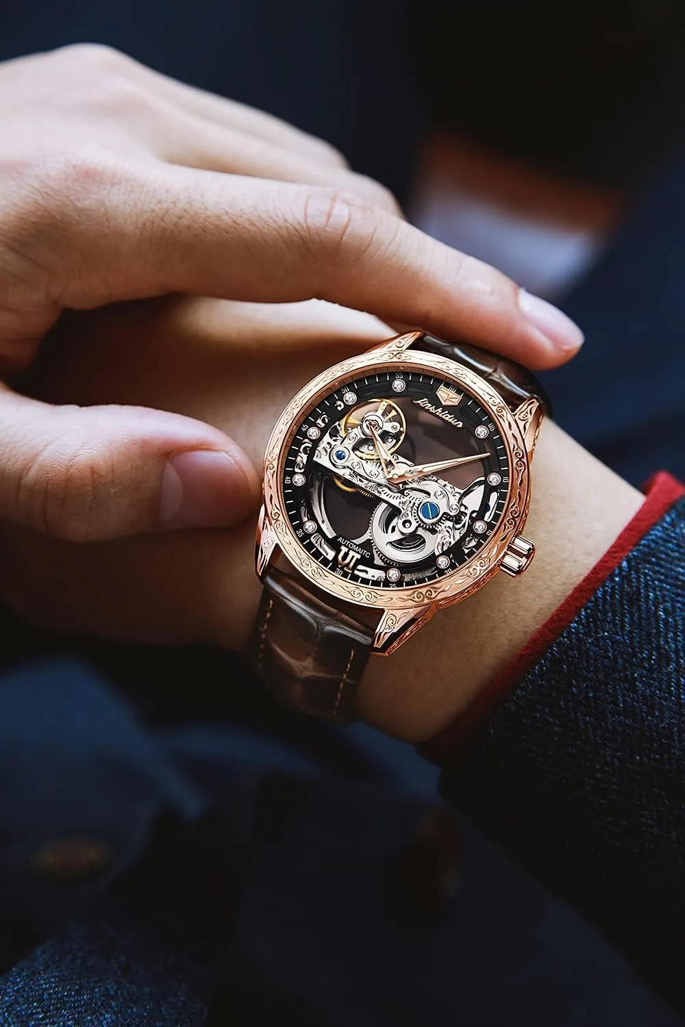 Skeleton Mechanical Dress Watch OLEVS Men's prospective retentive postmaster analogous fragmentary Silver 