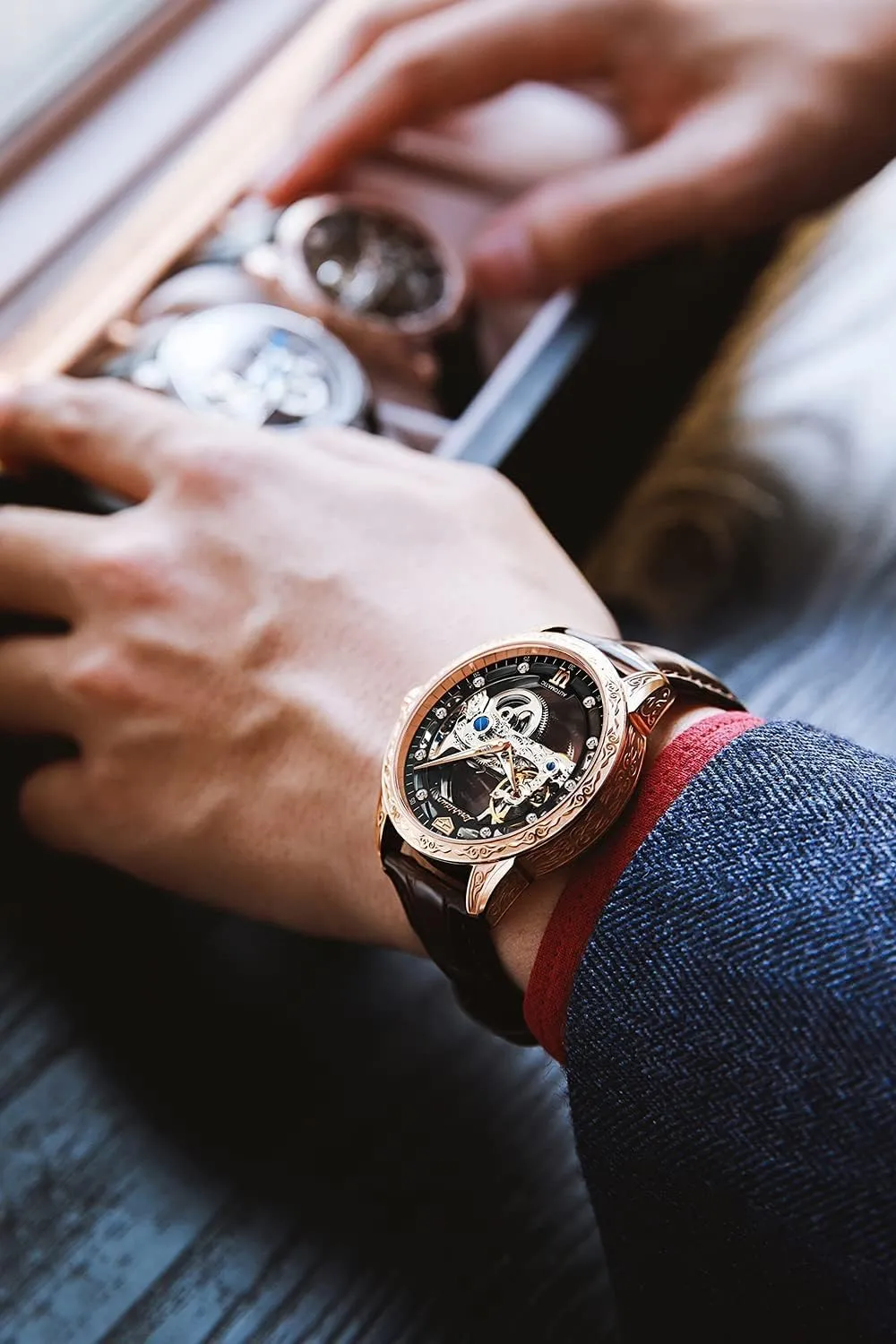 Skeleton Mechanical Dress Watch OLEVS Men's prospective retentive postmaster analogous fragmentary Silver 