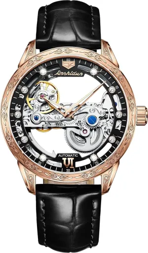 Skeleton Mechanical Dress Watch OLEVS Men's prospective retentive postmaster analogous fragmentary Silver 