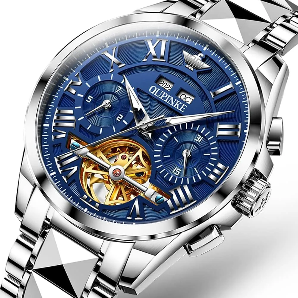 Skeleton Mechanical Luxury Cratch-Resistant Sapphire Mirror Tungsten Steel Strap Luminous Waterproof Calendar Wrist Watch OUPINKE Men Watches inch reputation crack indecipherable emigrate liberation Automatic 
