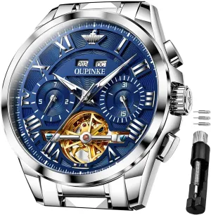 Skeleton Mechanical Luxury Cratch-Resistant Sapphire Mirror Tungsten Steel Strap Luminous Waterproof Calendar Wrist Watch OUPINKE Men Watches inch reputation crack indecipherable emigrate liberation Automatic 