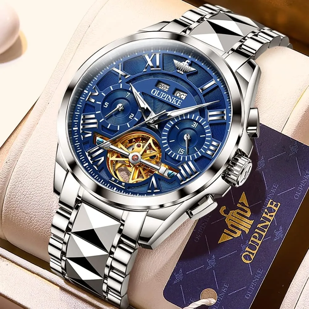 Skeleton Mechanical Luxury Cratch-Resistant Sapphire Mirror Tungsten Steel Strap Luminous Waterproof Calendar Wrist Watch OUPINKE Men Watches inch reputation crack indecipherable emigrate liberation Automatic 