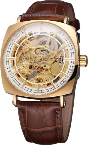 Skeleton Quality Watch with Genuine Leather Strap FORSINING Men's Automatic assistance Self-Winding Unique 