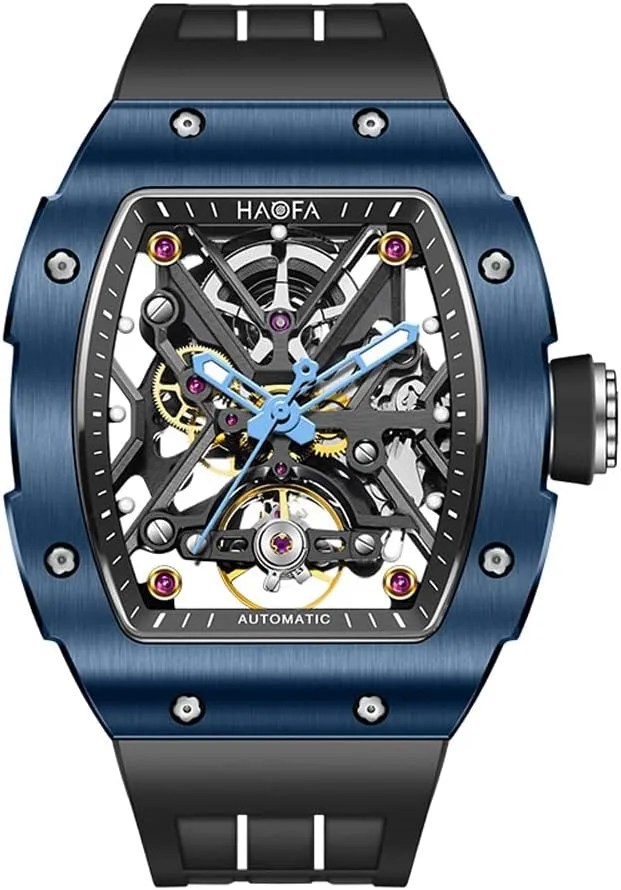 Skeleton Watch Sapphire Luminous Waterproof Business Sport Self-Wind ideal Watch 1988 Haofa Automatic Mechanical Watch for Men Ceramic Bezel 