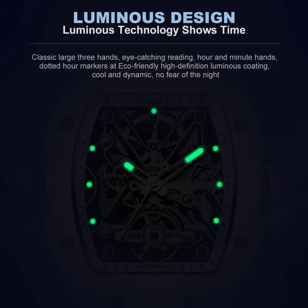 Skeleton Watch Sapphire Luminous Waterproof Business Sport Self-Wind ideal Watch 1988 Haofa Automatic Mechanical Watch for Men Ceramic Bezel 
